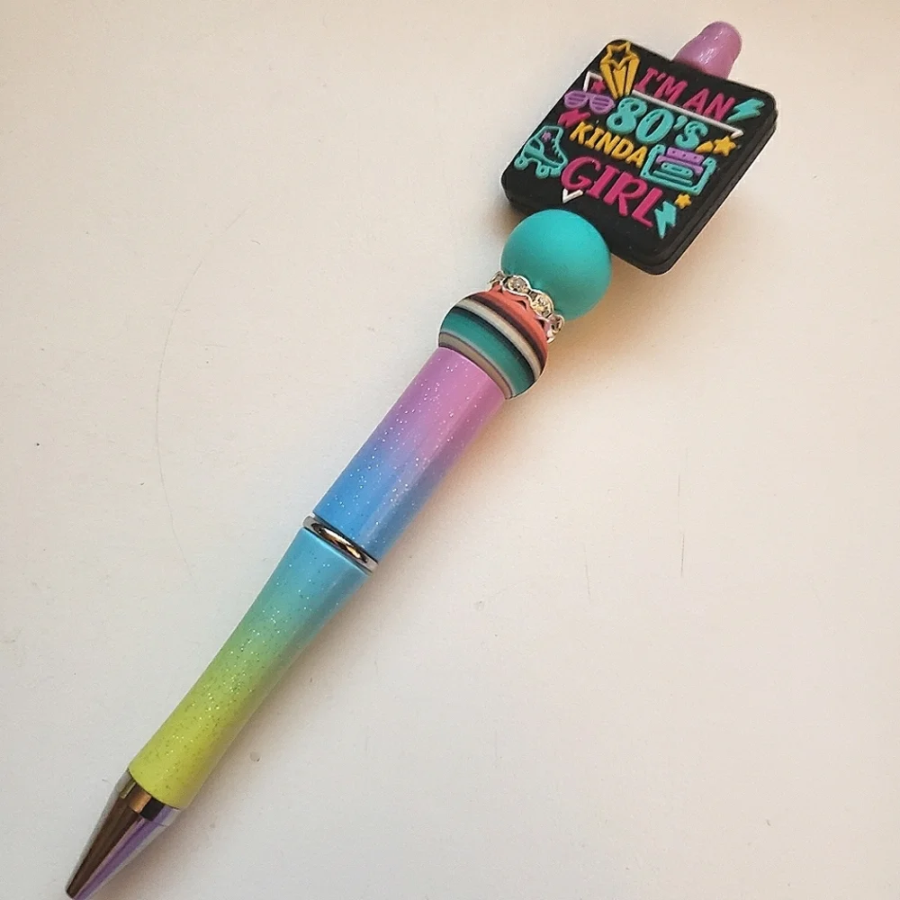 Handmade I'm An 80s Kinda Girl Beaded Silicone Focal Bead Glitter Pen